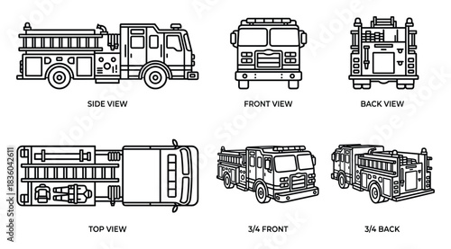 Fire Engine Blueprint: Detailed Technical Illustration of a Fire Truck