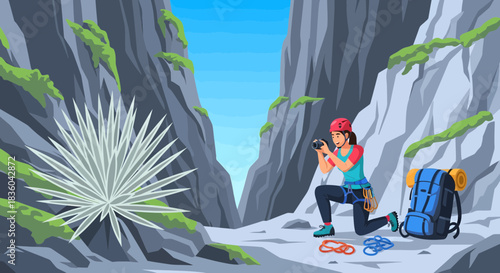 Adventurous mountaineer captures the beauty of nature in a rugged landscape