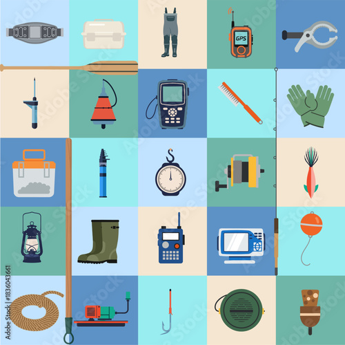 set illustration vector graphic of various kinds of fishing equipment