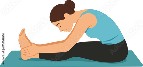Woman Doing Seated Forward Bend Yoga Paschimottanasana Pose