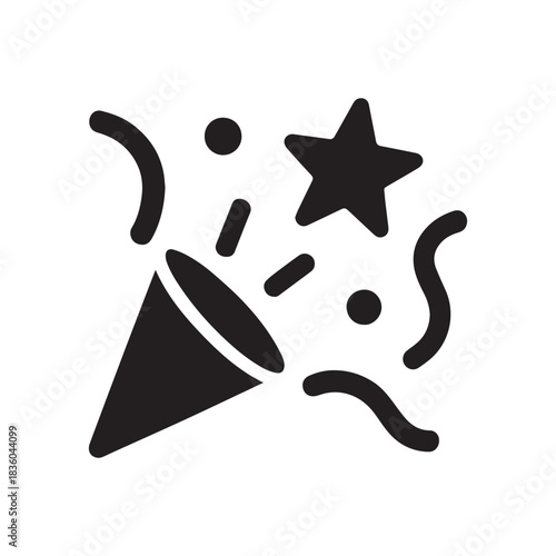 Party popper silhouette with confetti and star celebration icon
