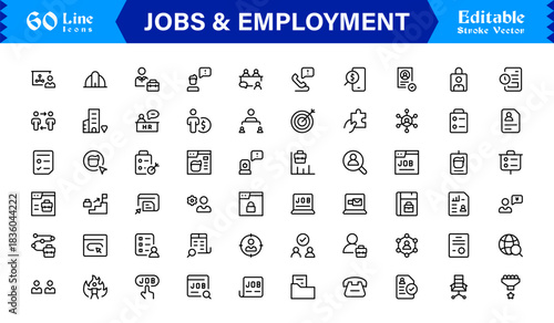 Unique Job & Employment line icon collection with clean career symbols, job search vectors, hiring and workplace minimalistic line icons designed for professional use