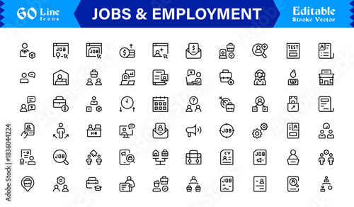 Unique Job & Employment line icon collection with clean career symbols, job search vectors, hiring and workplace minimalistic line icons designed for professional use