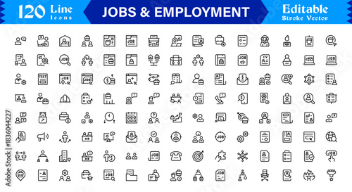 Unique Job & Employment line icon collection with clean career symbols, job search vectors, hiring and workplace minimalistic line icons designed for professional use
