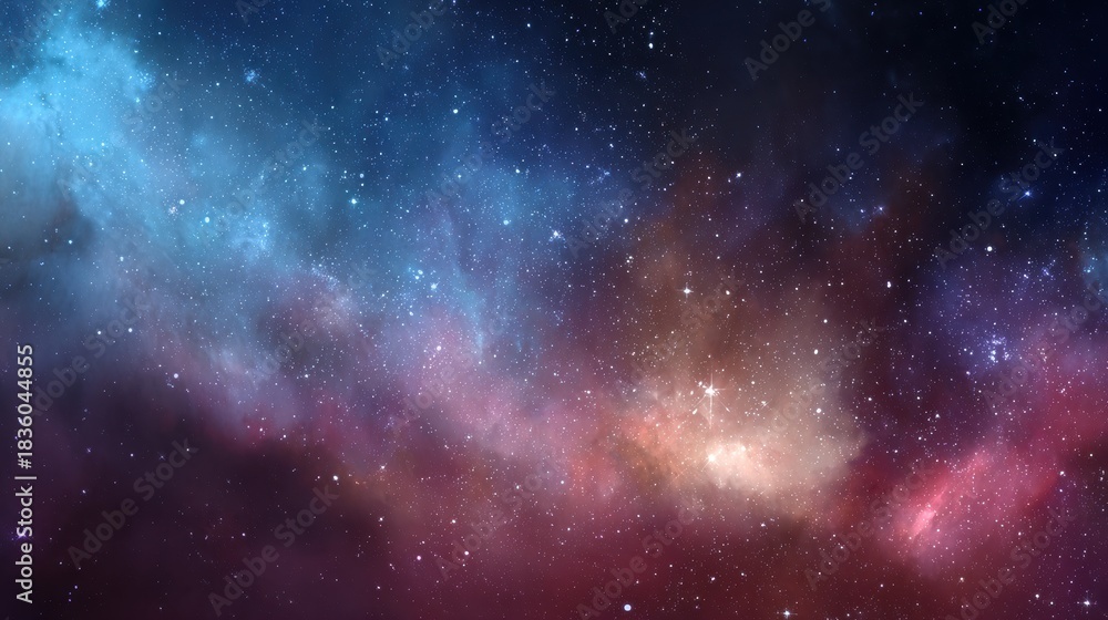 Fototapeta premium Cosmic Gradient With Blur of Soft Nebula and Bright Center Fills the Night Sky Displaying Vastness and Beauty in the Universe Over Distant Galaxies