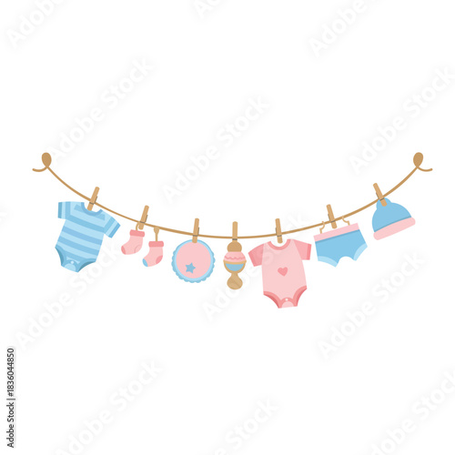 Gender Reveal Baby Clothes Hanging on Clothesline