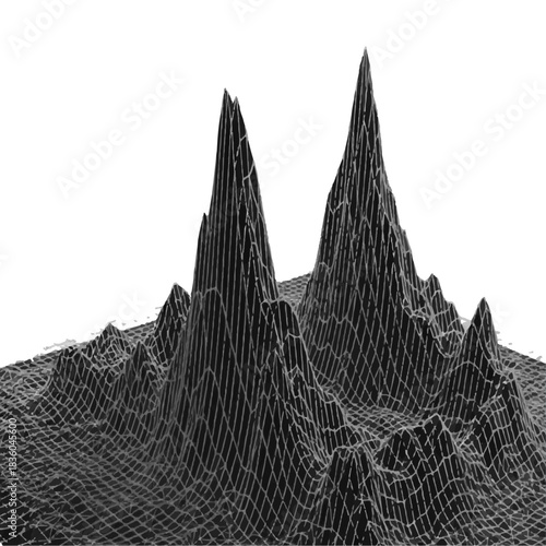 Wireframe surface plot with twin peak elevation mesh.eps