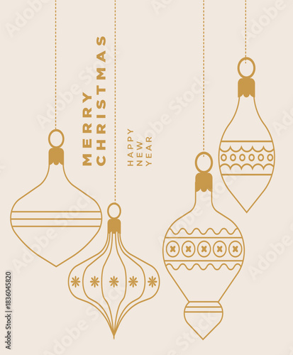 Festive Geometric Christmas Ornaments with Merry Christmas and Happy New Year Message