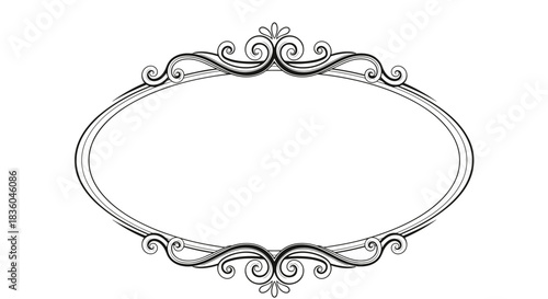 Elegant oval vintage frame with ornate calligraphic flourishes providing a beautiful classic border for text or photos design.