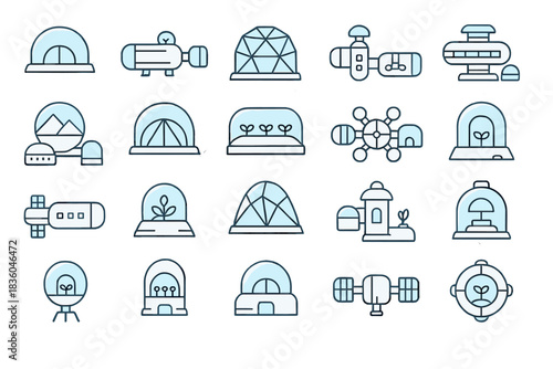 Creative illustrations of futuristic habitats and ecosystems in unique designs for sustainable living and exploration