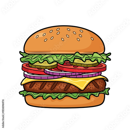 Classic american cheeseburger illustration on white background