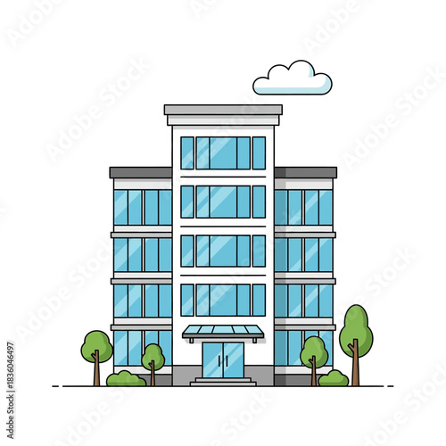 Contemporary multistory office building flat vector illustration