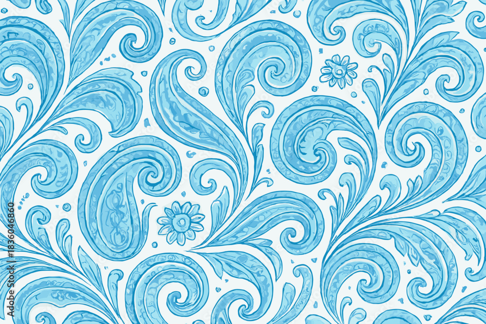 custom made wallpaper toronto digitalIntricate blue paisley pattern design on a white background showcasing detailed floral elements and swirling motifs