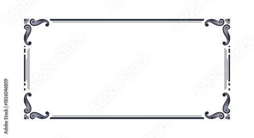Simple and elegant dark blue rectangular frame with subtle corner flourishes perfect for minimalist certificates or formal invitations.