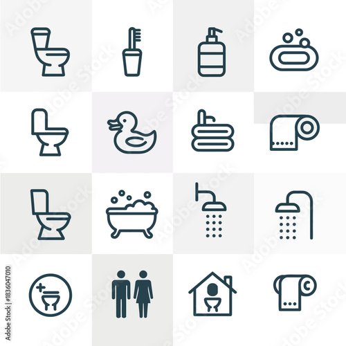 Collection of bathroom and hygiene icons in a clean modern style