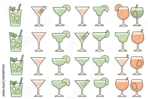 Different types of refreshing cocktails displayed in a neat grid suitable for summer parties and gatherings
