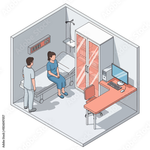Doctor and patient in a medical examination room discussing health.
