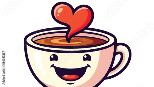 Happy Coffee Cup with Heart Symbolizing Love and Warmth.