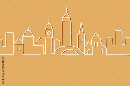 Skyline outline featuring iconic buildings with a warm background in a modern artistic style