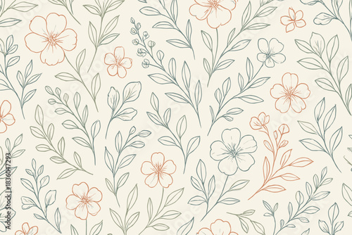 Colorful floral pattern with leaves and blossoms on a light background perfect for fabric design and home decor