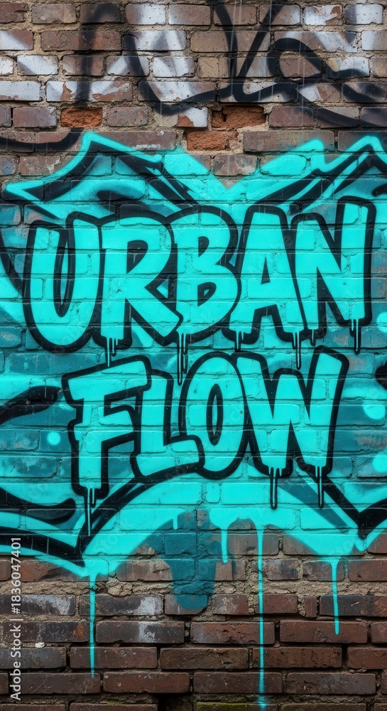 Obraz premium Bold lettering proclaiming urban flow style painted vibrantly on a weathered brick wall surface