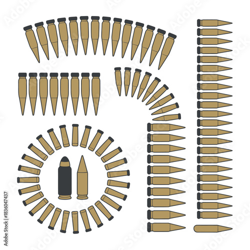 Collection of ammunition cartridges and bullet belts