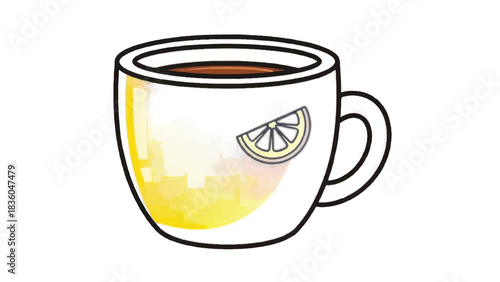 Elegant white teacup with a lemon slice for a refreshing drink.