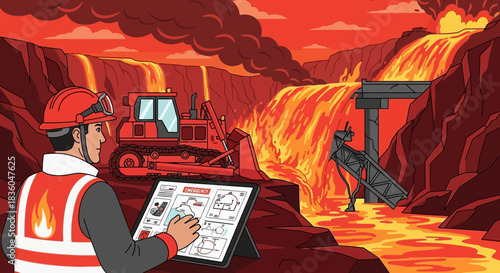 Emergency response team managing extreme heat event with heavy equipment analysis