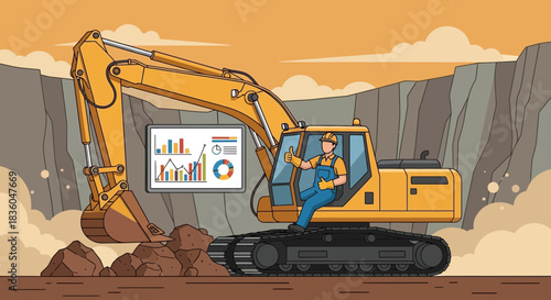 Modern construction data management with excavator visualization of project performance