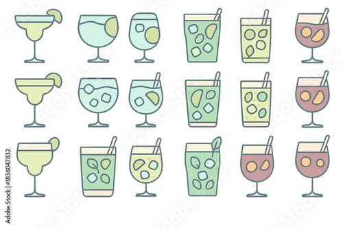 Colorful cocktails displayed in a row showcasing different styles and flavors at a summer gathering or party