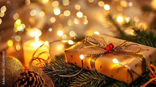 A tranquil and cozy Christmas atmosphere, with special gifts like a spa card and tickets awaiting discovery.