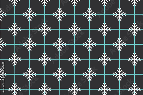 Snowflake pattern on a dark background with a grid design creates a winter-themed visual