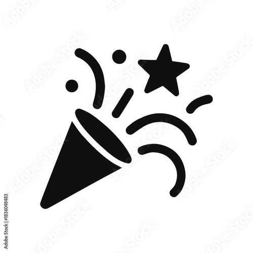Party popper silhouette with confetti and star celebration icon