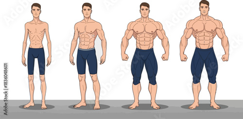 See the incredible transformation journey from skinny to muscular with these progressive male body type examples