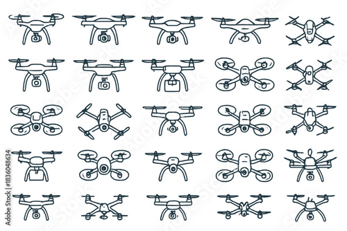 Collection of various drone designs showcased in a grid format highlighting different models and features from different angles