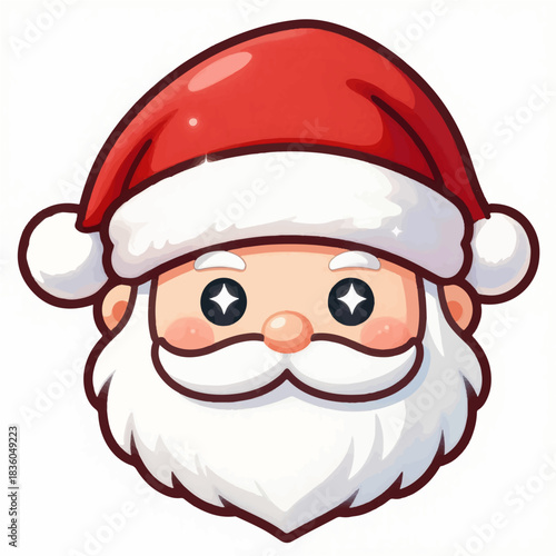 Adorable Santa Claus face with sparkling eyes and rosy cheeks, perfect for holiday cards, festive banners, and joyful seasonal designs for kids and families