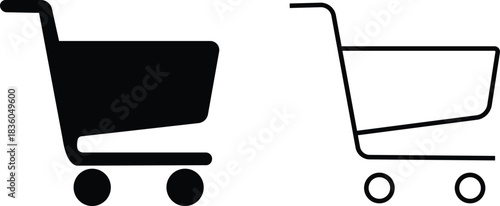 Shopping cart icon set collection group in black flat and line style, retail trolley basket symbol pack with ecommerce market store shopping outline graphics, commercial purchase UI elements