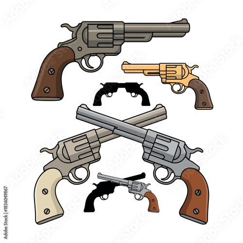 Collection of vintage revolvers and pistols in a western style