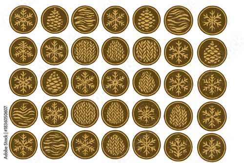 Unique collection of embroidered patches featuring nature-inspired designs and patterns in a grid layout