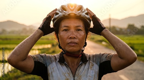 A determined cyclist fasten...