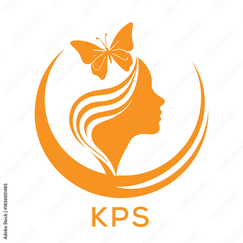 Obraz premium KPS Elegant Woman Beauty Logo with Butterfly. KPS Feminine Hair Salon Branding. KPS Modern Beauty Icon. 