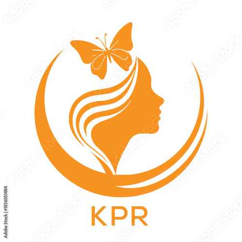 KPR Elegant Woman Beauty Logo with Butterfly. KPR Feminine Hair Salon Branding. KPR  Modern Beauty Icon.
