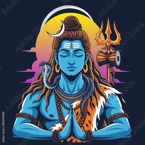 Lord Shiva vector illustration, with hands clasped in a prayer position