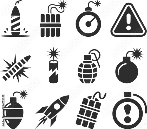 Explosive Hazard Icons Set Vector Illustration.