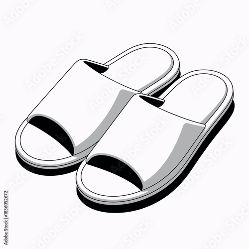 Pair of white open toe slippers on a white background