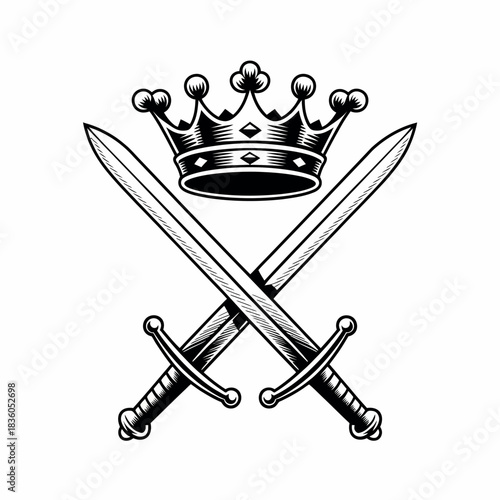 Royal crown and crossed swords emblem symbol of power and authority