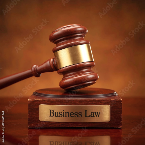 Business Law Justice Concept Authoritative Wooden Gavel on Legal Base for Courtroom, Judgment, and Corporate Resolution