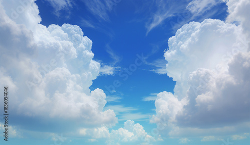 Clear Blue Sky with Fluffy Clouds Generative AI

