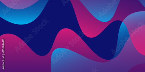 Abstract blue and purple liquid wavy shapes futuristic banner. Glowing retro waves vector background nice