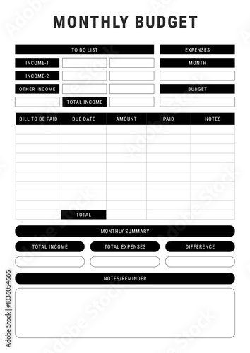 Monthly Budget Planner Template for Personal Finance Tracking